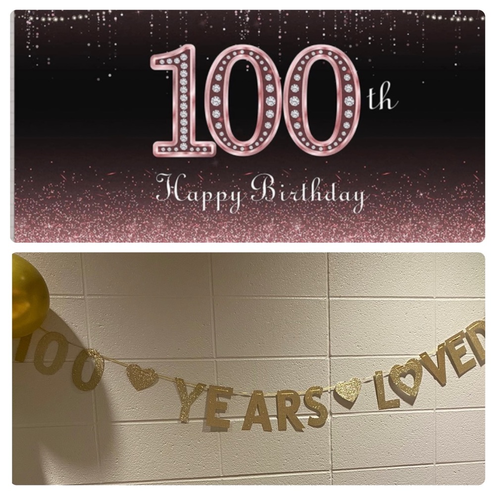Gold and Pink 100th Happy Birthday Banner and Garland Party Decorations.